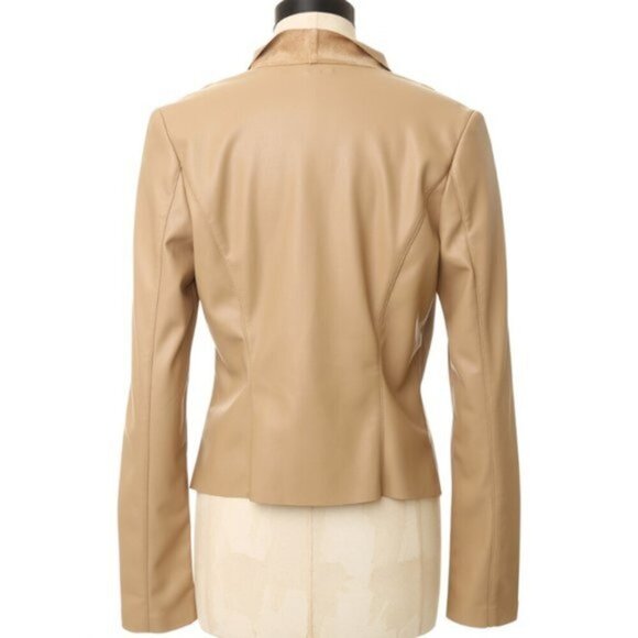 Dark Nude Leather Jacket Open Front Women's Small - Picture 2 of 5